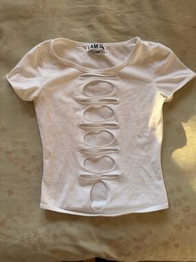 I.AM.GIA White Short Sleeve Front Cutout Tee